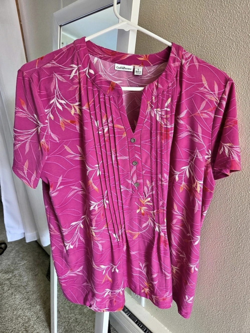 Croft & Barrow Floral Pleated Blouse in Pink & Purple Size Large